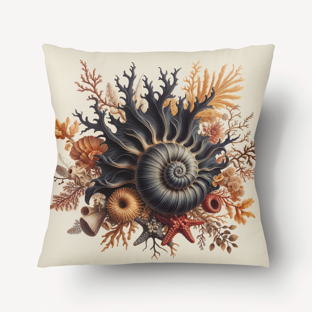 Funda de cojín ABYSSES - Nautilus negro fondo marino - 45 cm