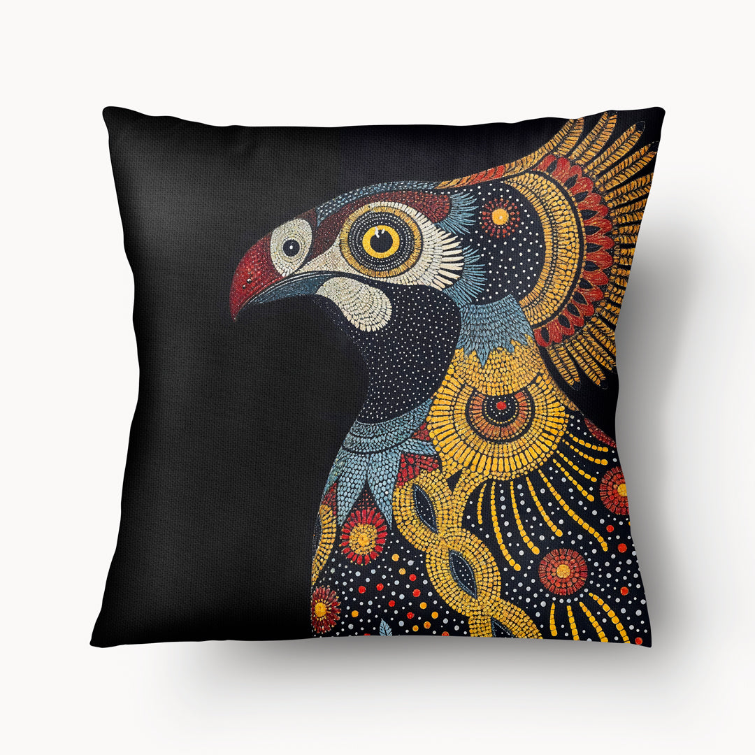 Housse de Coussin AFRIQUE - Animal Totem Oiseau Multicolore sur fond noir mzelle design