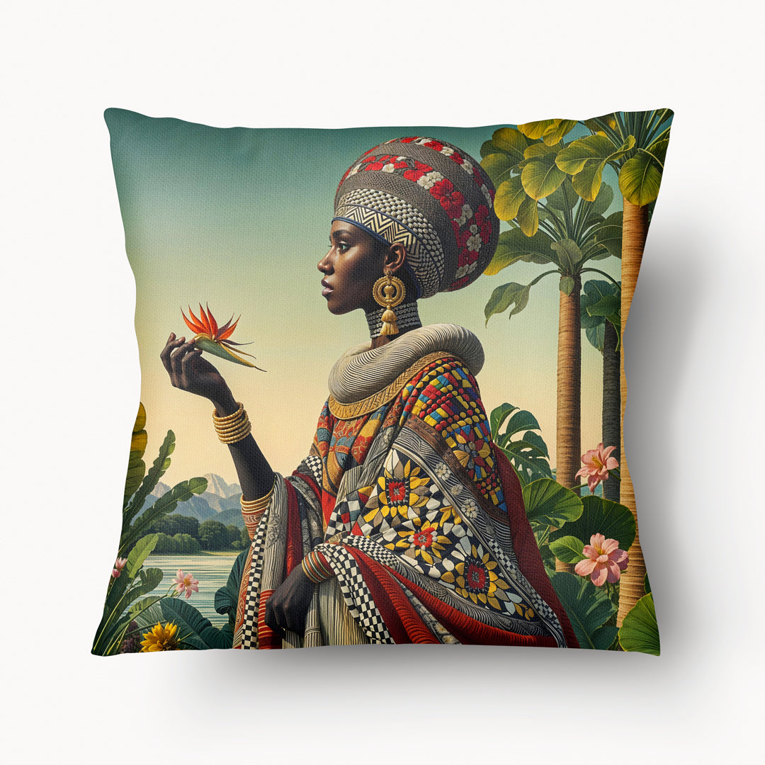 Housse de Coussin AFRIQUE - Duo Reine Abeba tenue traditionnelle Yoruba recto mzelle design