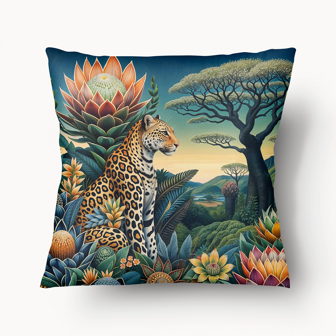 Housse de Coussin AFRIQUE - Duo Reine Abeba verso Guépard dans la savane MZelle Design