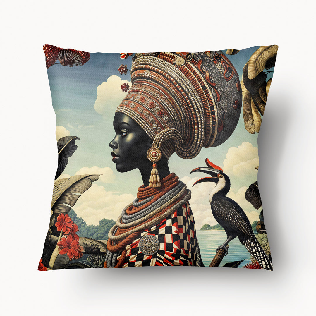 Housse de Coussin AFRIQUE - Duo Yoruba Kebe et Calao  recto mzelle design