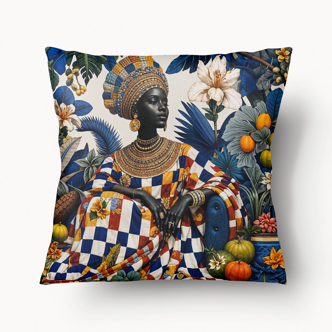 Housse de Coussin AFRIQUE - Duo Yoruba Reine Ameerah recto mzelle design