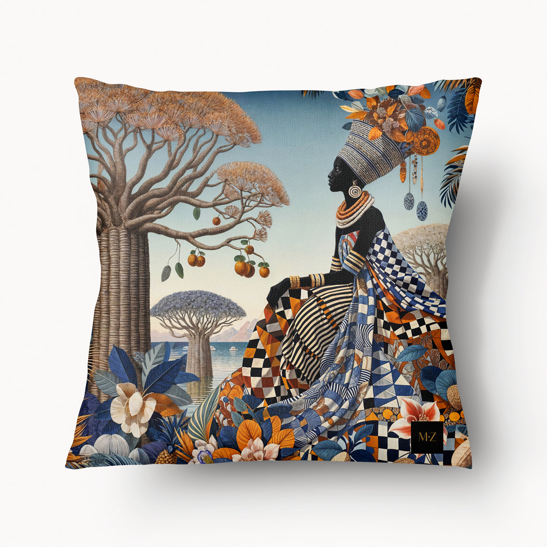 Housse de Coussin AFRIQUE - Duo Yoruba Reine Ameerah verso mzelle design