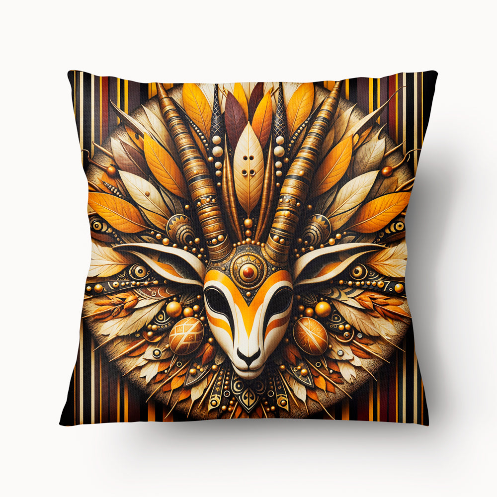Housse de Coussin AFRIQUE MZelle Design - motif décoratif tête de gazelle Gazelle ton Jaune