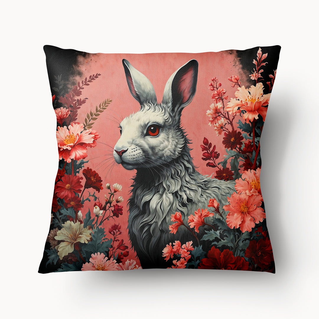 Housse de Coussin ASIE - magnifique portrait de lapin japonais avec des pivoines roses MZelle Design