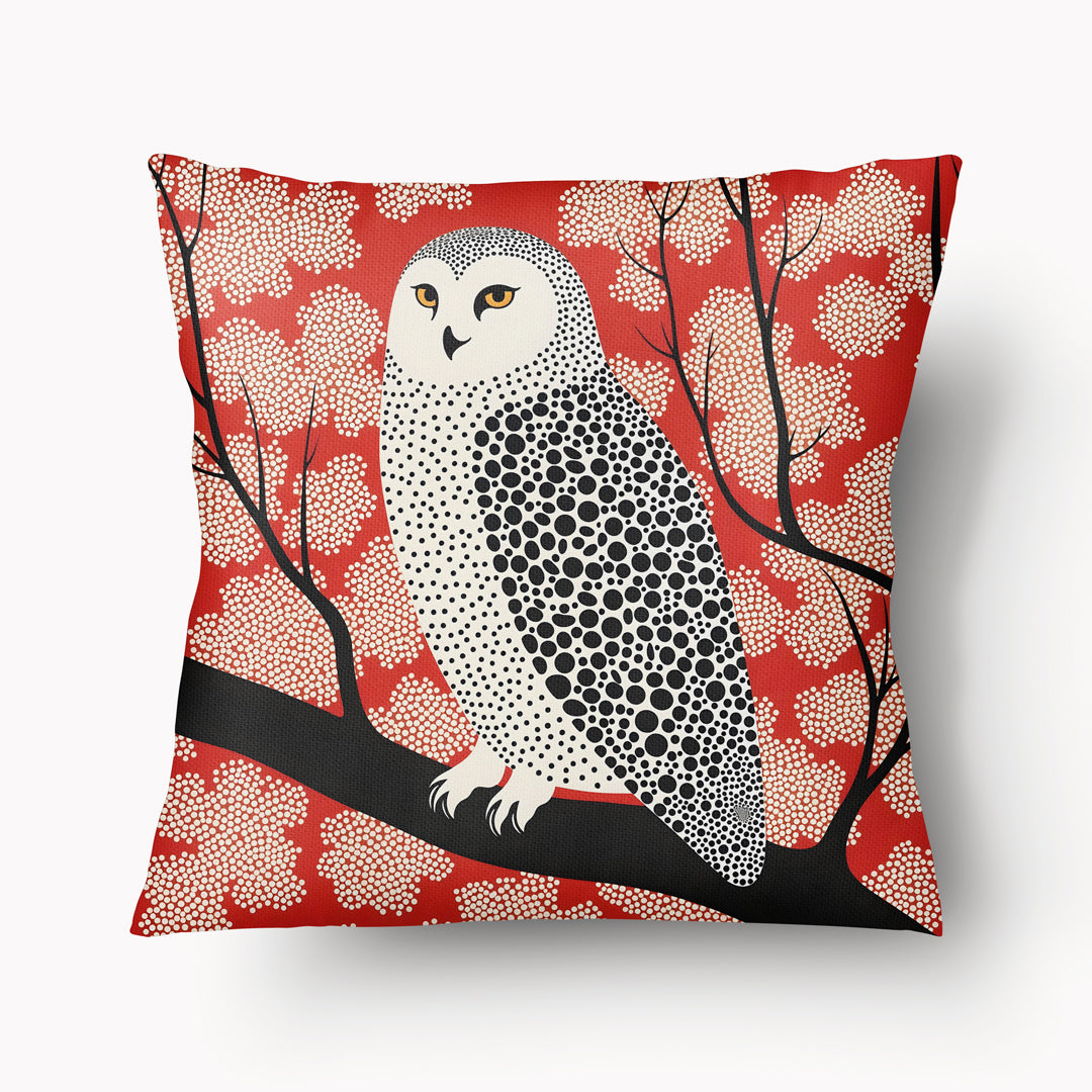 Housse de Coussin BESTIAIRE - Chouette Harfang des Neiges Duo Rouge mzelle design
