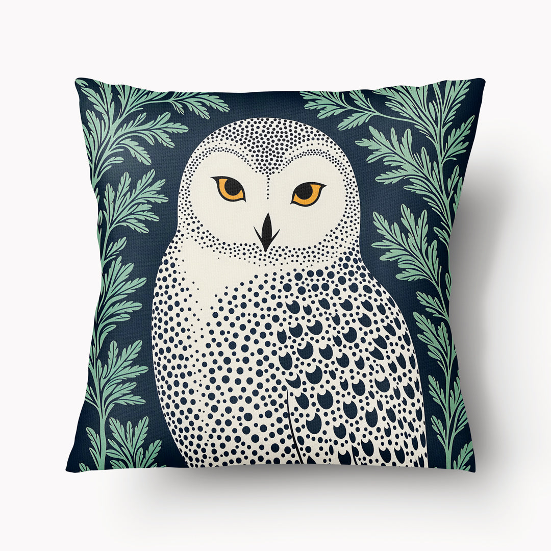 Housse de Coussin BESTIAIRE - Chouette Harfang des Neiges Solo Bleu Vert mzelle design