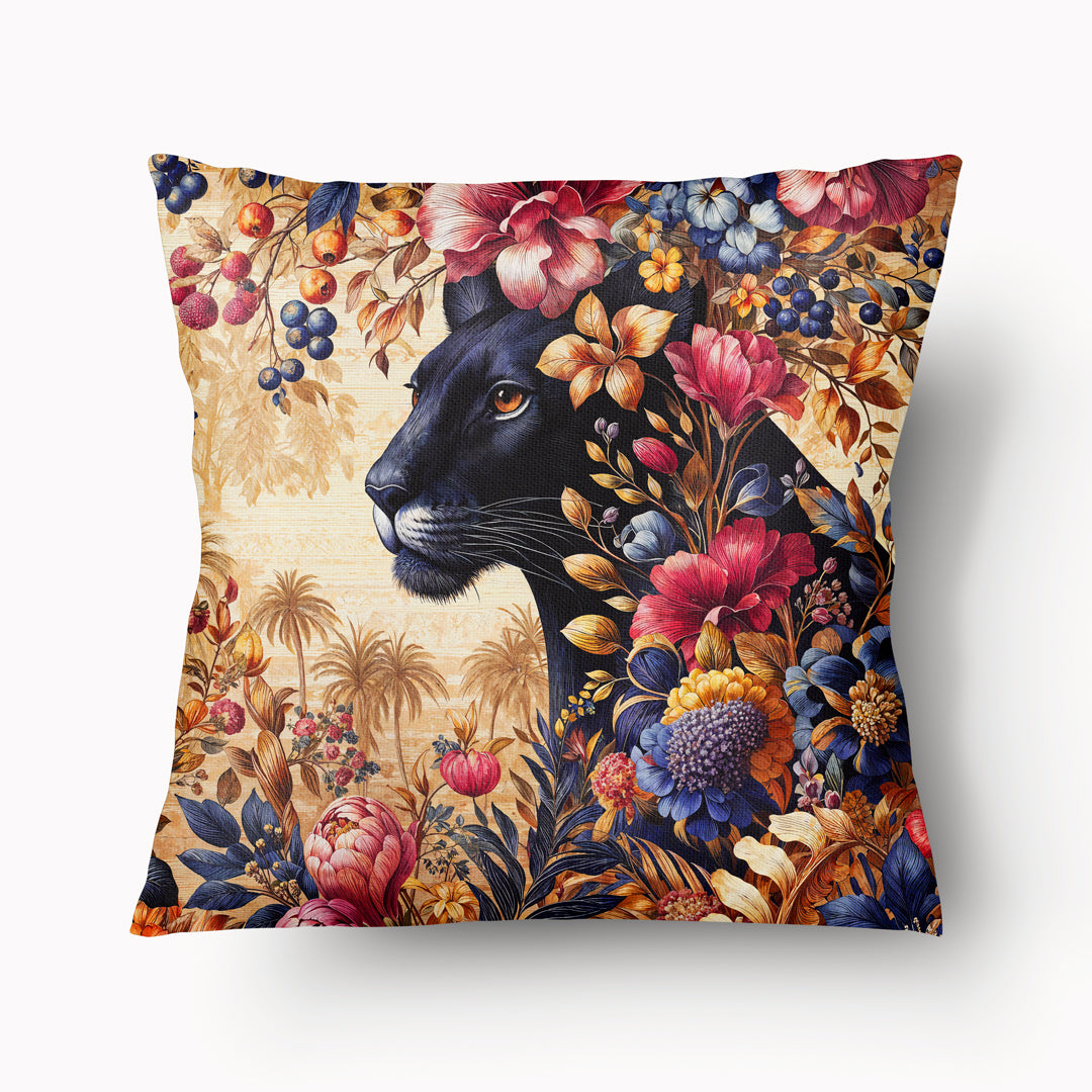 Housse de Coussin BESTIAIRE - Motif de Canopée Fantastique avec une belle  Panthère Noire Mzelle design