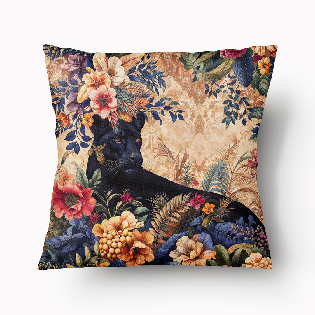 Housse de Coussin BESTIAIRE - Motif de Canopée Fantastique avec une belle  Panthère Noire Mzelle design