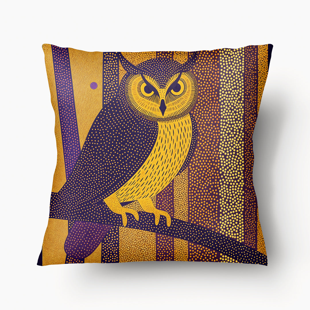 Housse de Coussin BESTIAIRE - Duo Chouette et Hibou Pointillisme violet et jaune mzelle design