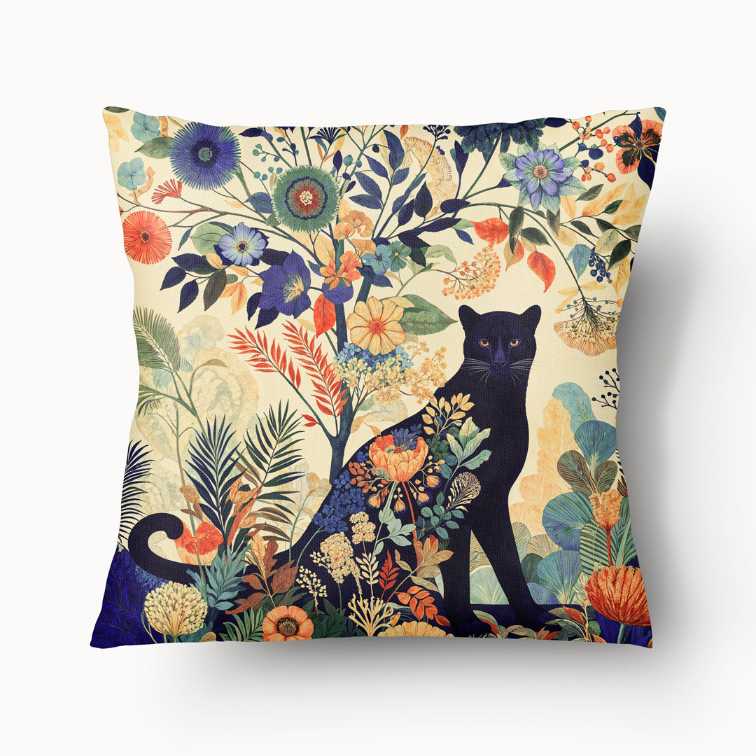 Housse de Coussin BESTIAIRE - Panthère dans la Jungle Poétique avec des motifs naifs mzelle design