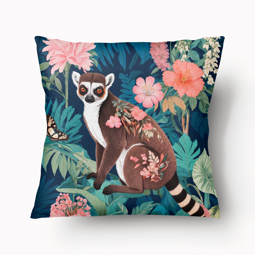 Funda de cojín BESTIAIRE - Dúo de lémures de cola anillada de la jungla - 45 cm