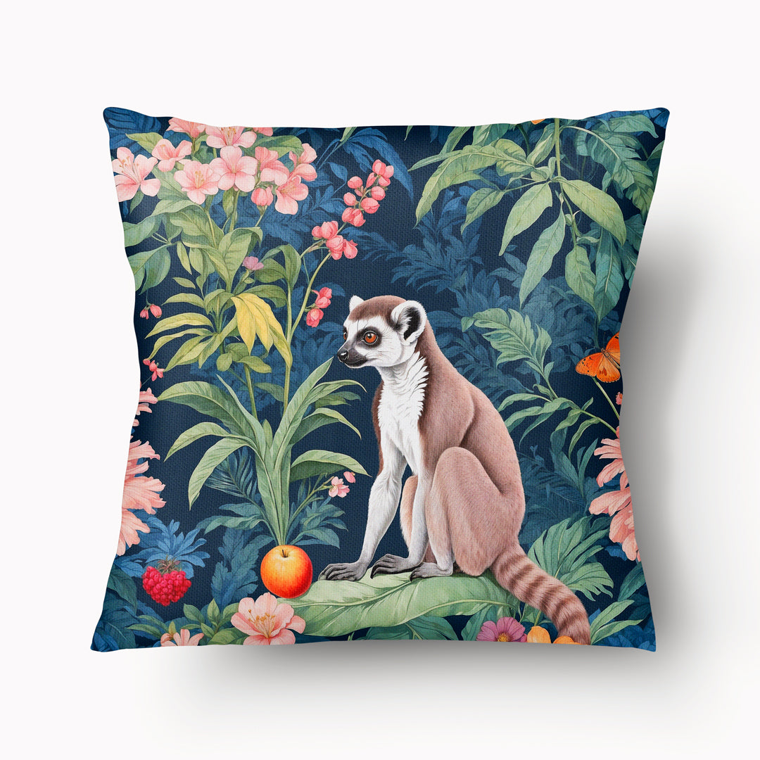 Funda de cojín BESTIAIRE - Dúo de lémures de cola anillada de la jungla - 45 cm