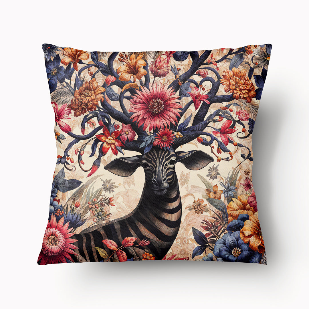 Housse de Coussin BESTIAIRE - Animal sauvage dans la Canopée Fantastique fond fleuri Mzelle design