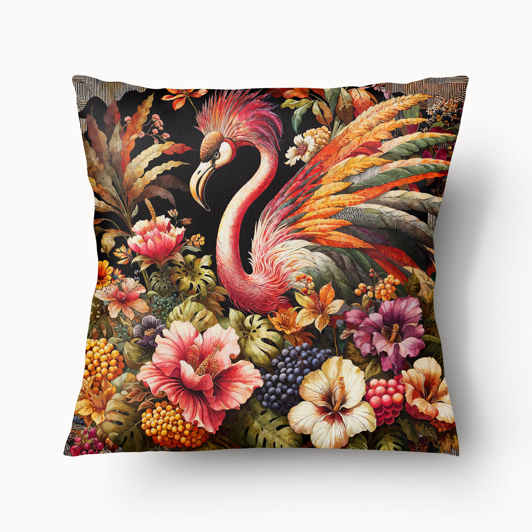 Housse de Coussin BESTIARE - Flamand rose dans une Canopée Fantastique Plumage Mzelle design