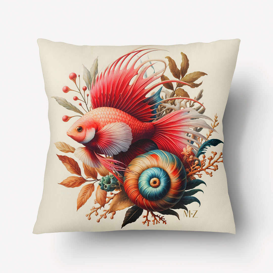 Housse de Coussin CARAÏBE mzelle design - Coquillage Nautilus et Poisson Tropical