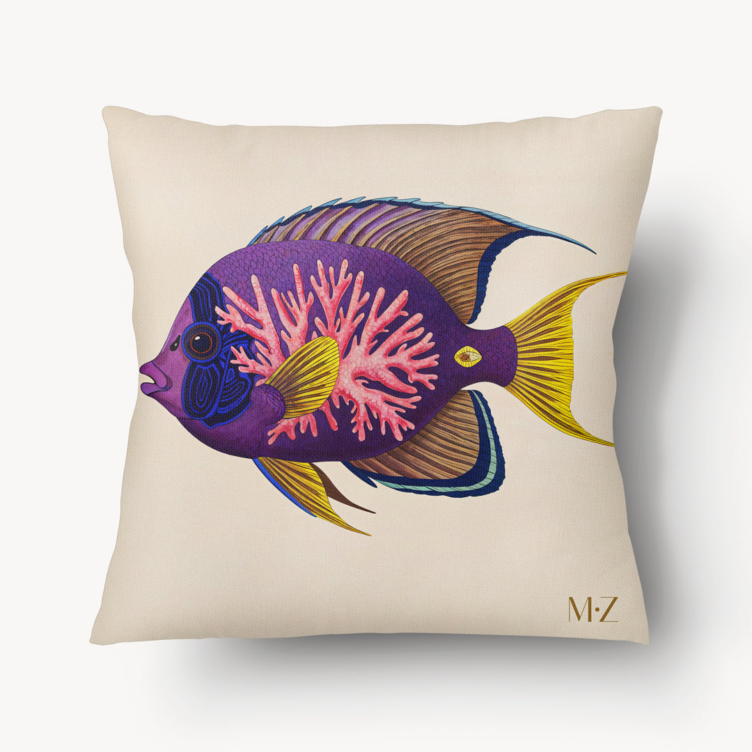Housse de Coussin CARAÏBE - Duo Poissons Tropicaux Violet recto mzelle design