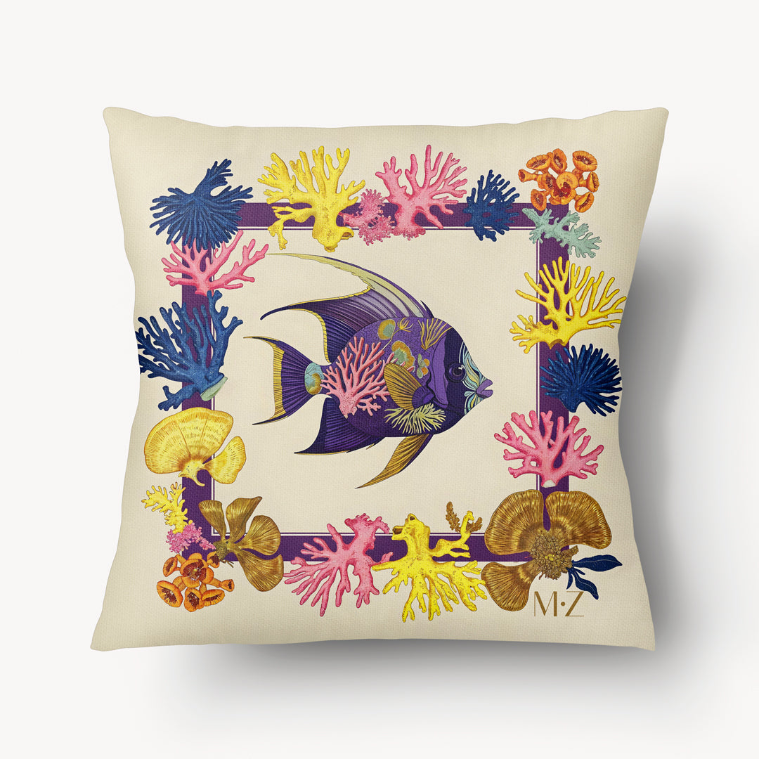 Housse de Coussin CARAÏBE - Duo Poissons Tropicaux Violet  verso mzelle design