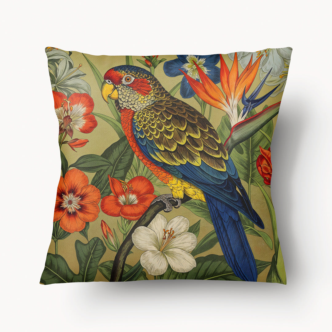 Housse de Coussin CARAÏBE - Beau Perroquet multicolore dans un jardin tropical Mzelle design