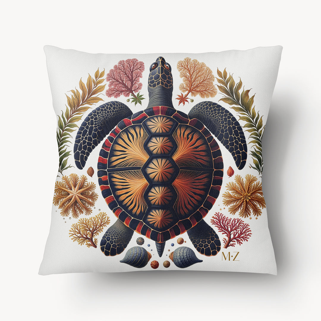 Housse de Coussin CARAÏBE - Duo Tortue et Nautilus Fabuleux sur fond clair mzelle design