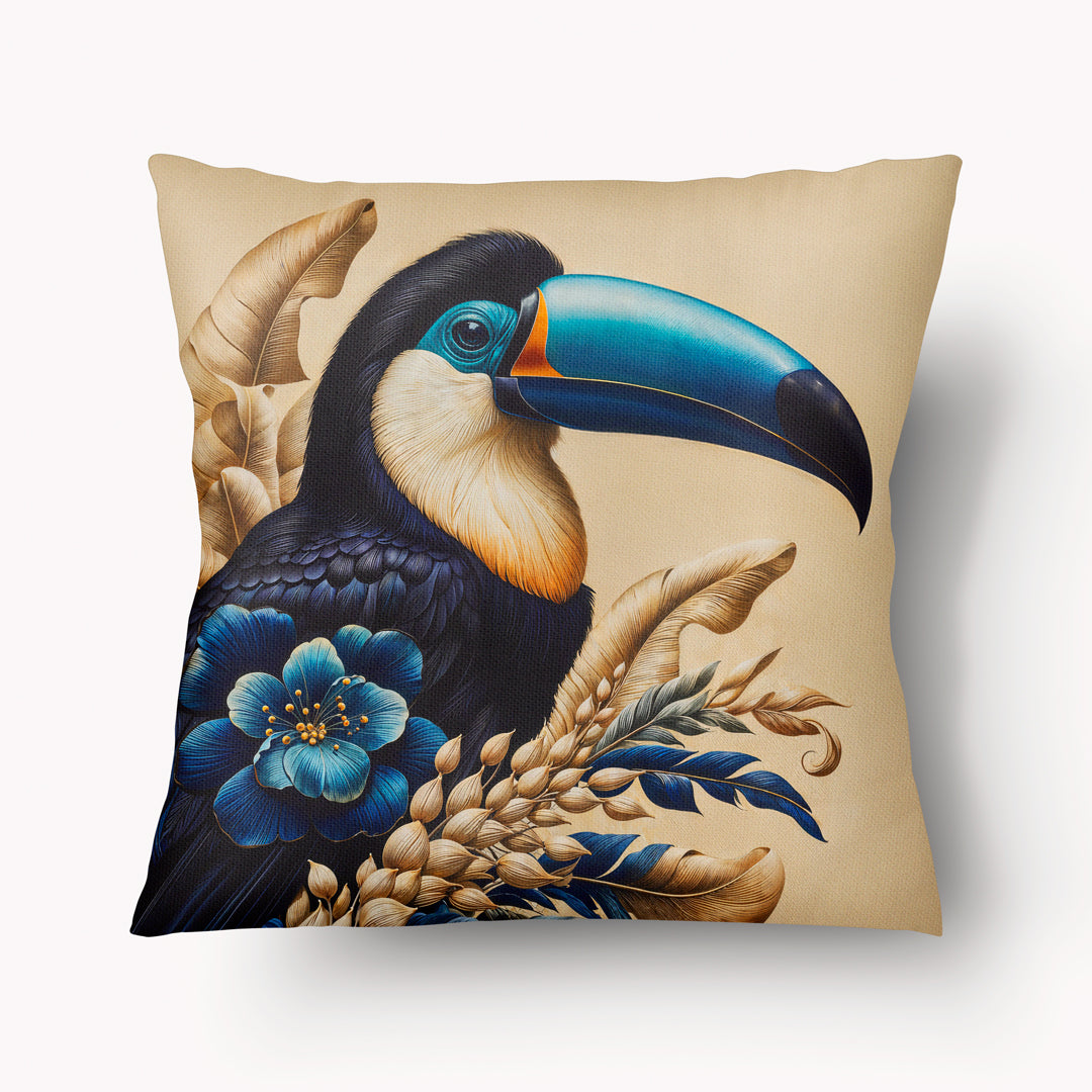 Housse de Coussin CARAÏBE - Duo Toucans Belém Bleu Beige - 45cm