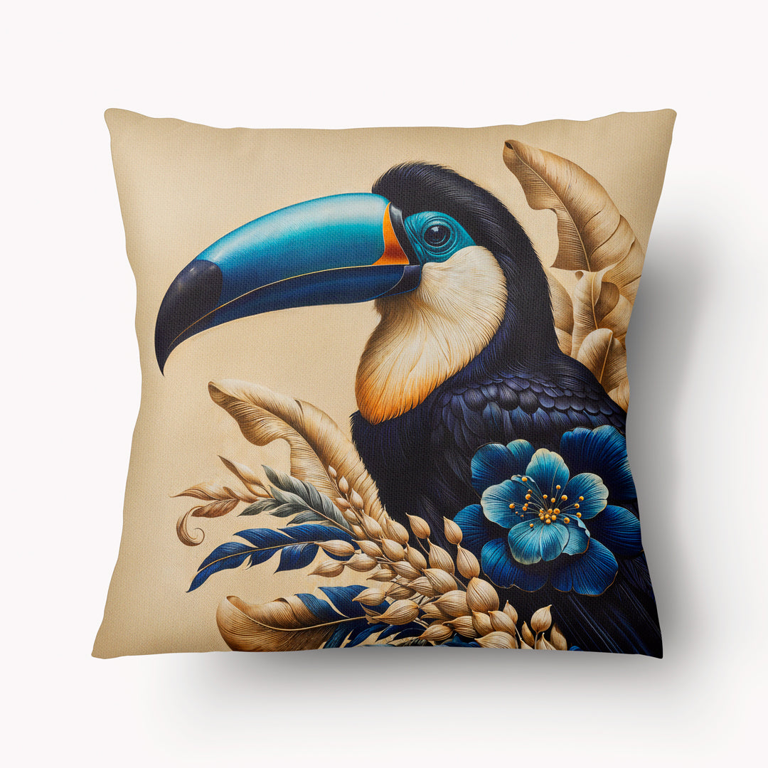 Housse de Coussin CARAÏBE - Duo Toucans Belém Bleu Beige Mzelle design
