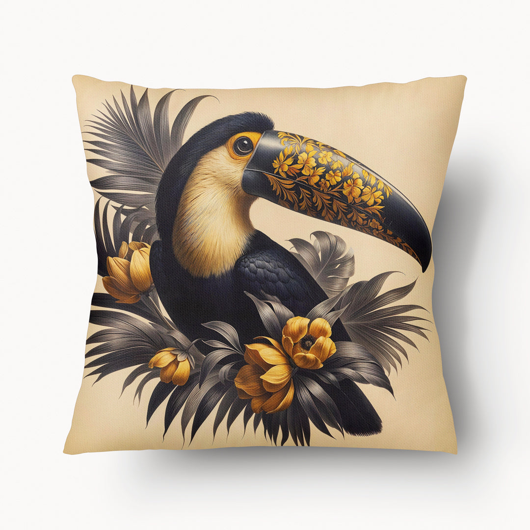 Housse de Coussin CARAÏBE - Duo Toucans Coari Noir et Jaune mzelle design