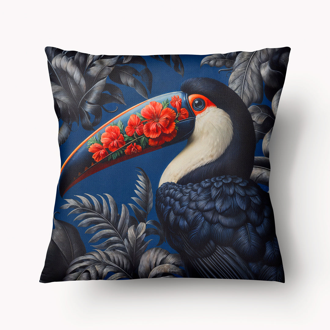 Housse de Coussin CARAÏBE - Duo Toucans Kusari Bleu et rouge Mzelle design