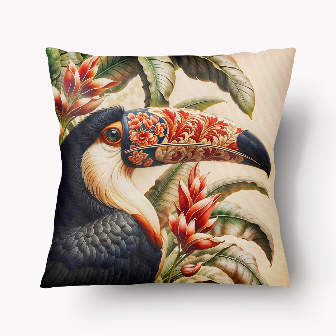 Housse de Coussin CARAÏBE - Grand Toucan au bec décoré dans une jungle Mzelle design