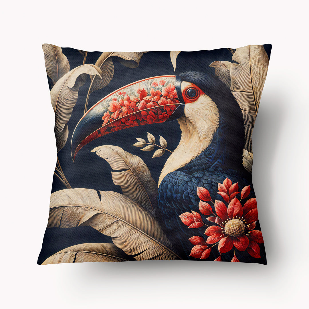 Housse de Coussin CARAÏBE - Superbe Toucan au bec décoré bleu et rouge Palikur Jungle Mzelle design