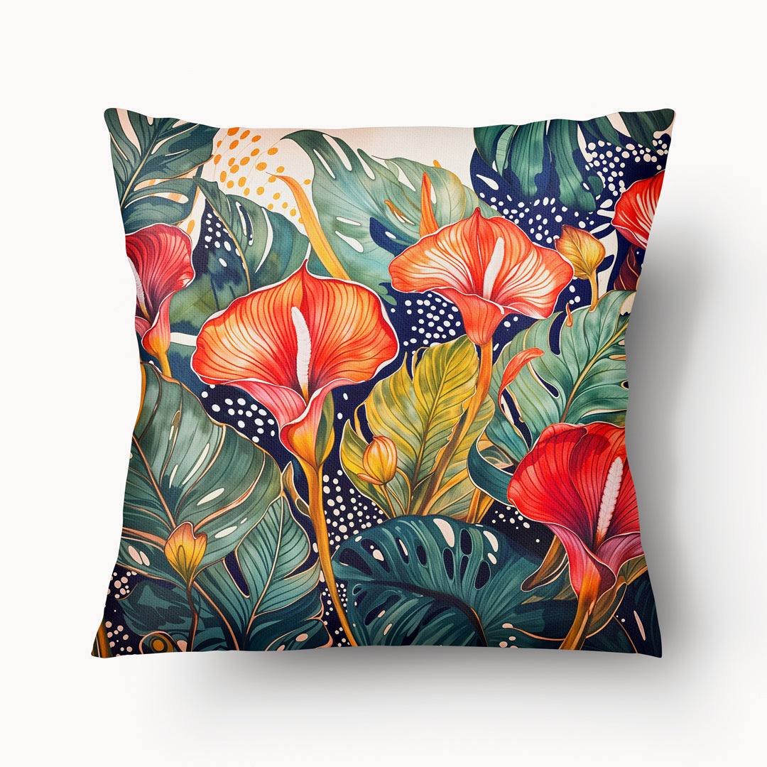 Housse de Coussin CARAÏBE - Jardin Tropical Arums Rouges Mzelle Design