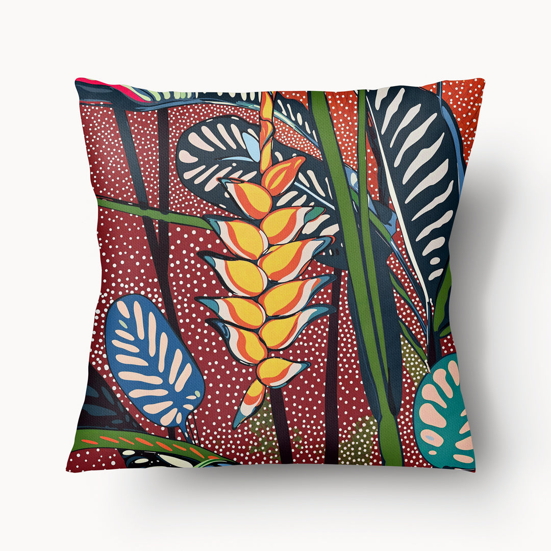 Funda de cojín CARIBE - Heliconia amarilla de jardín tropical - 45 cm