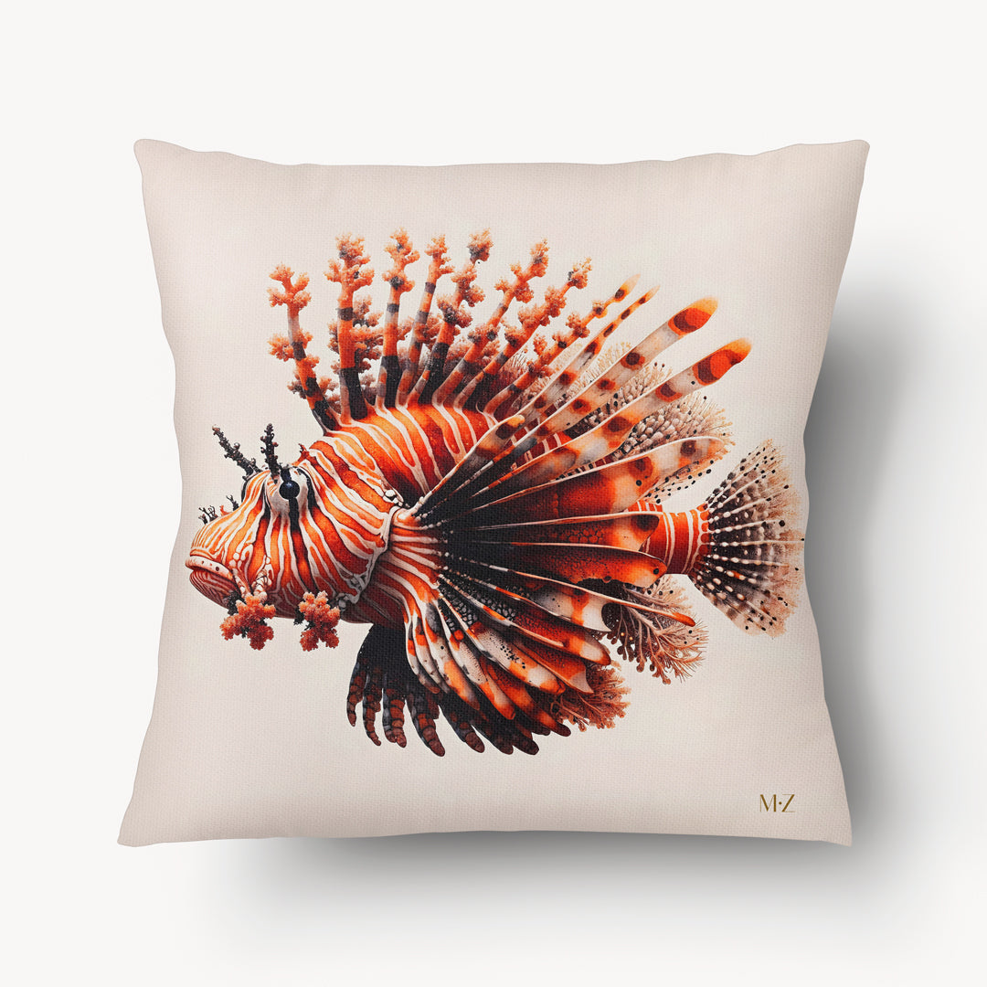 Housse de Coussin CARAÏBE - Poisson Lion Rascasse Volante sur fond écru mzelle design