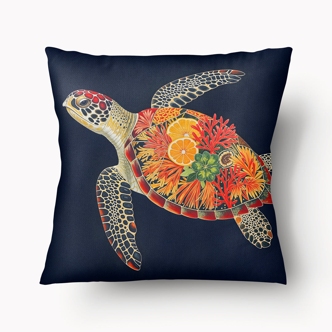 Funda de cojín CARIBE - Tortuga y Estrella de Mar Azul Marino - 45 y 55cm