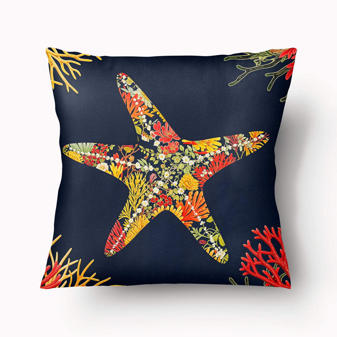Funda de cojín CARIBE - Tortuga y Estrella de Mar Azul Marino - 45 y 55cm
