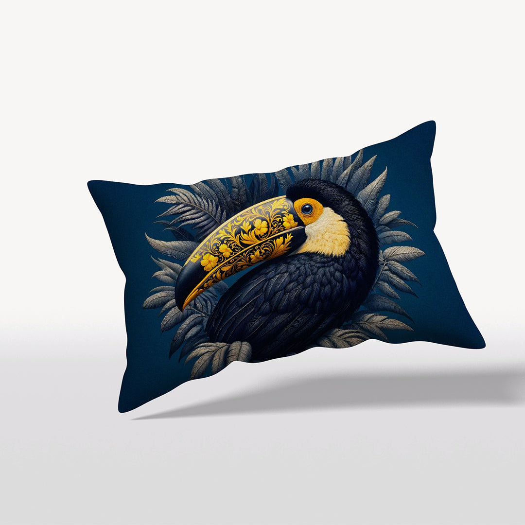 Housse de Coussin CARAÏBE - Toucan Kuros  Coordonné Rectangulaire fond bleu Mzelle Design