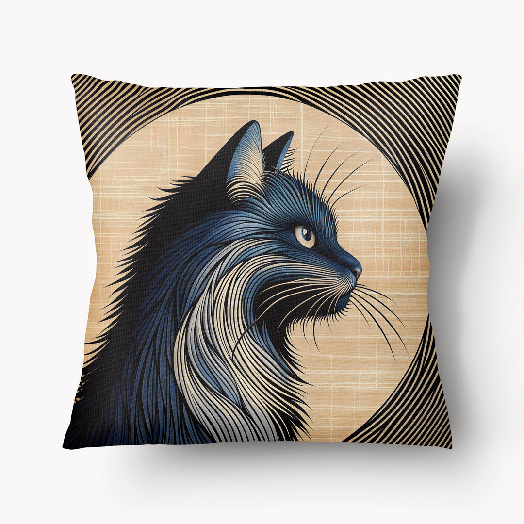 Funda de cojín CAT - Duo Les Rustiques Azul y Beige - 45cm