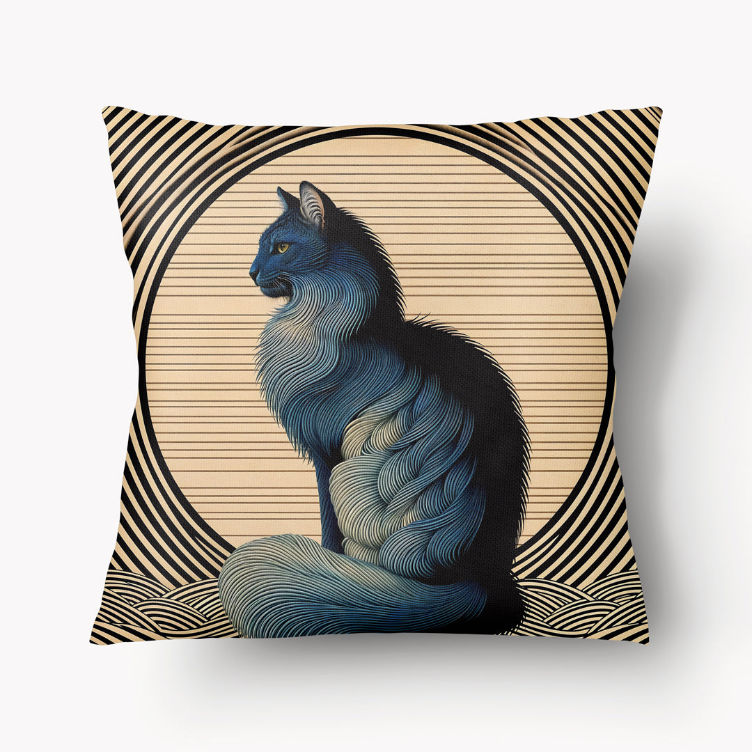 Funda de cojín CAT - Duo Les Rustiques Azul y Beige - 45cm