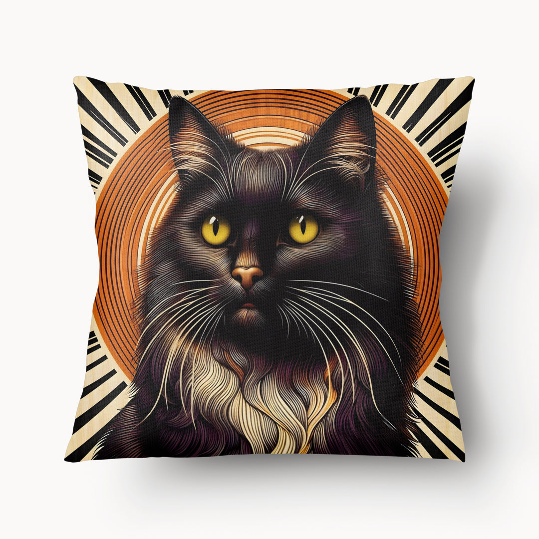 Funda de cojín CAT - Dúo Ukiyo-E Ocre y Negro - 45 cm