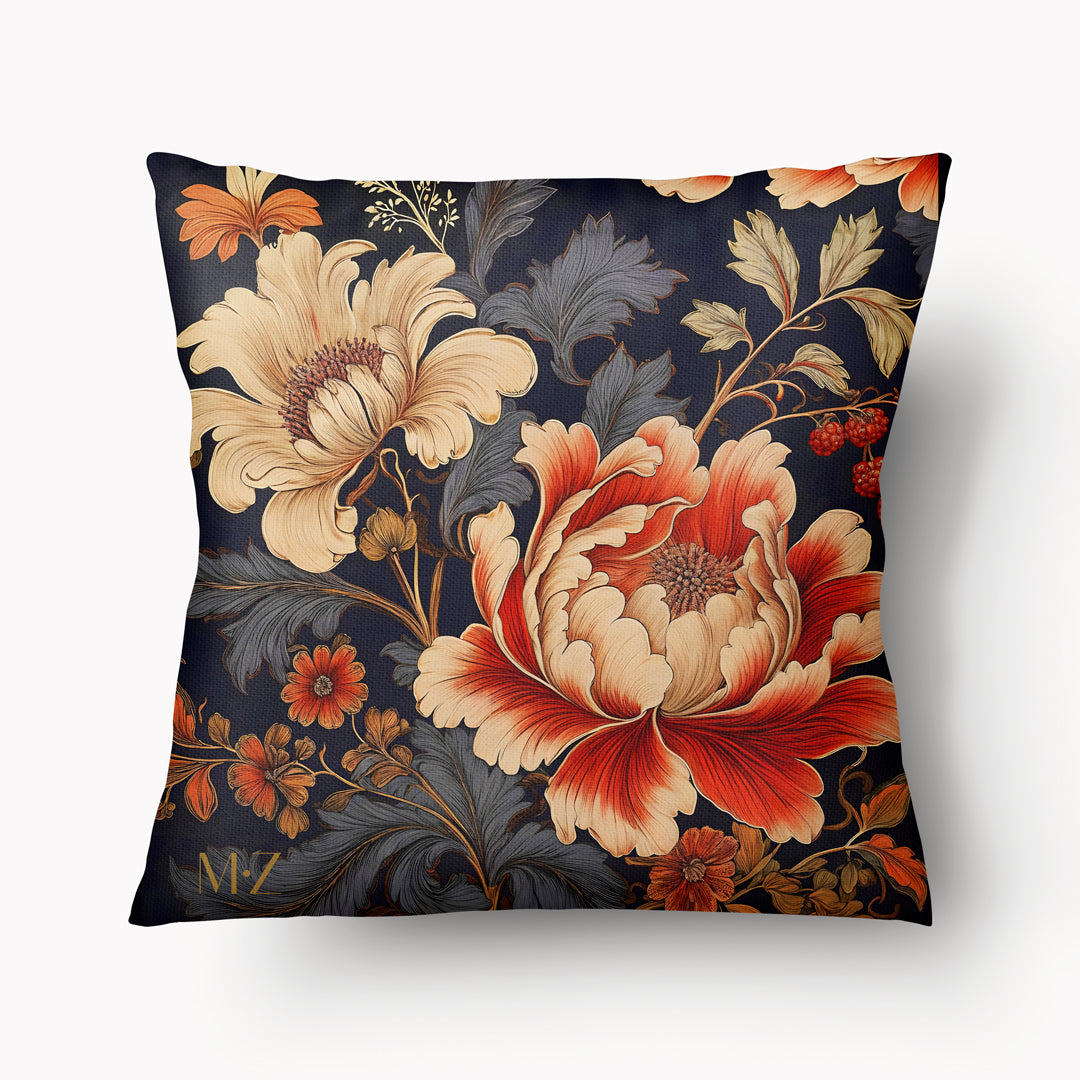Housse de Coussin FLORAL - Duo de fleurs stylisées effet gravure sur bois Jardin D'Aubusson mzelle design