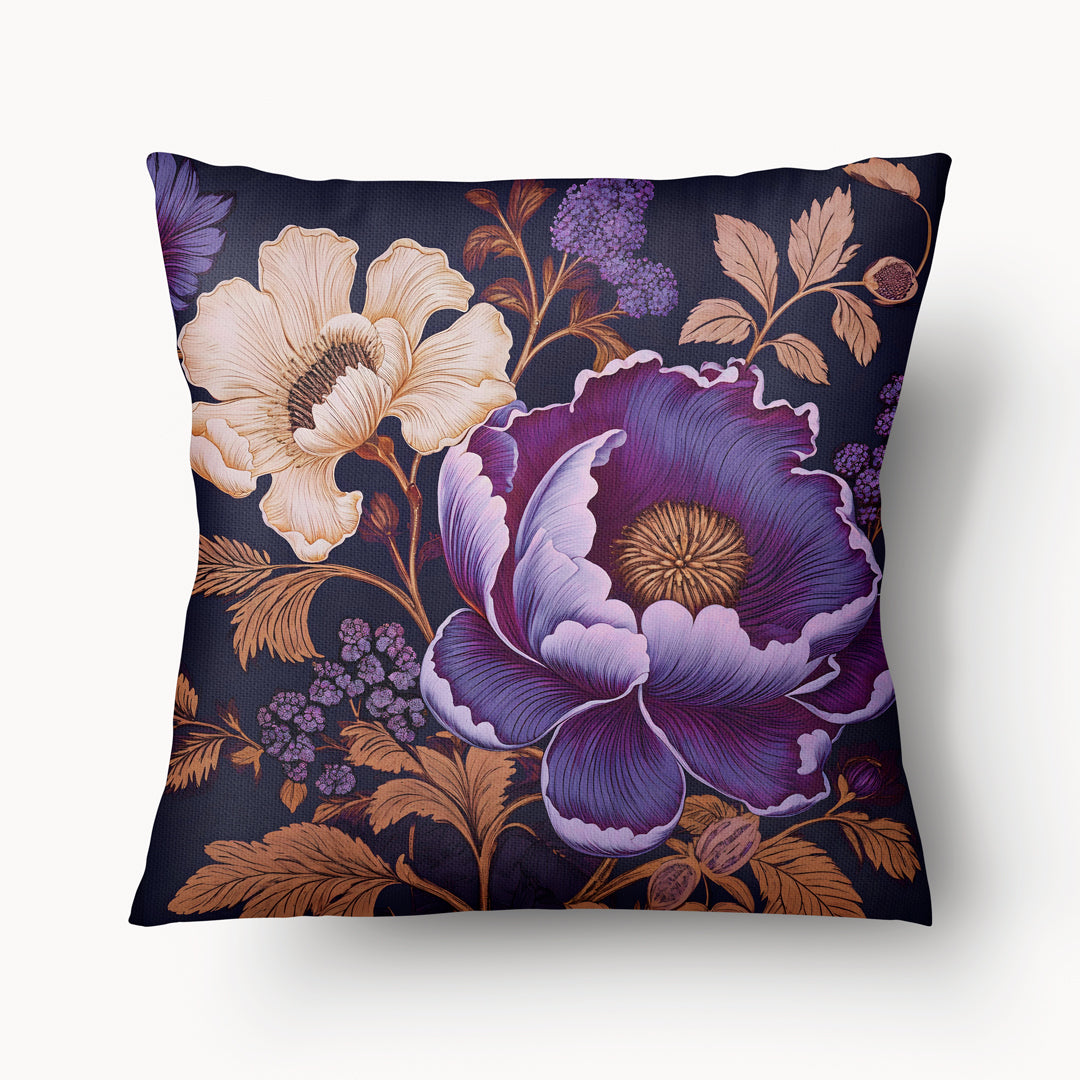 Housse de Coussin FLORAL - Duo de fleurs stylisées Jardin Du Puisaye Violet mzelle design