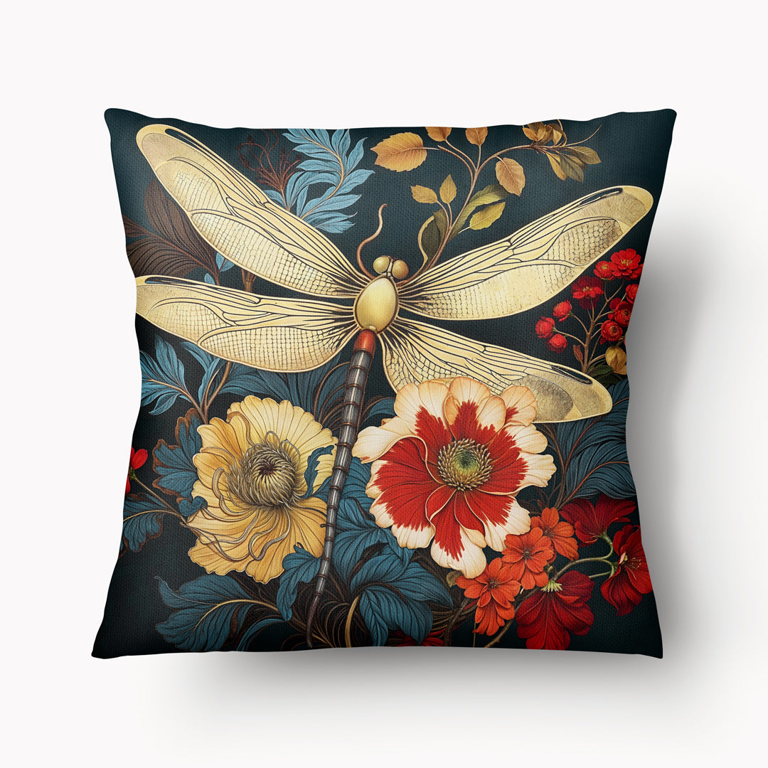 Housse de Coussin FLORAL - Duo Jardin Libellule Nacrée sur fond de fleurs tapisserie mzelle design
