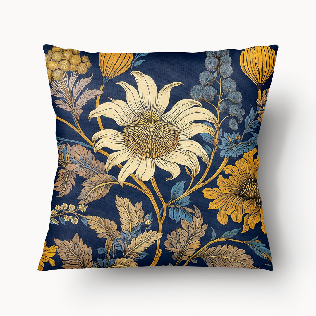 Housse de Coussin FLORAL - Duo de fleurs Jardin Médiéval Fribourg Bleu et Ocre mzelle design