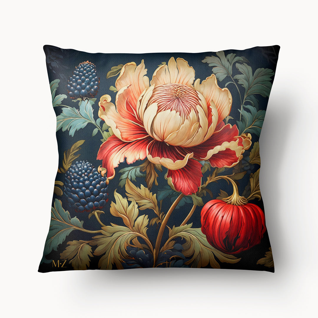 Housse de Coussin FLORAL - Imprimé Fleur et fruits rouges dans un Jardin Médiéval mzelle design