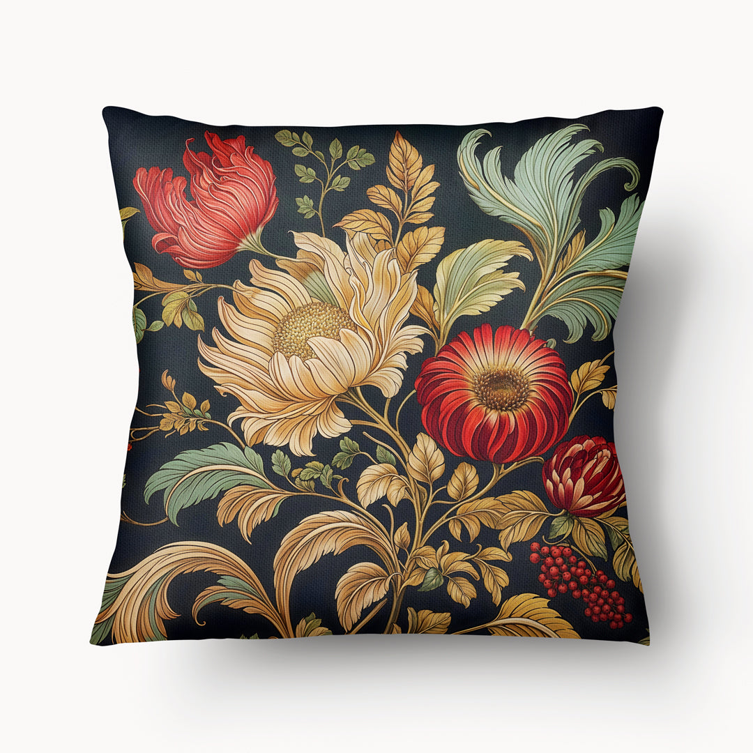 Housse de Coussin FLORAL - Fleurs style Médiéval Guilhem sur fond bleu marine mzelle design