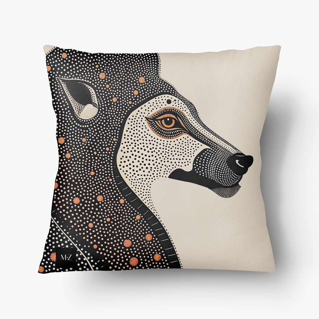 Housse de Coussin GRAPHIQUE - Animal Totem Lion Akeem noir et écru ave effet de pois mzelle design