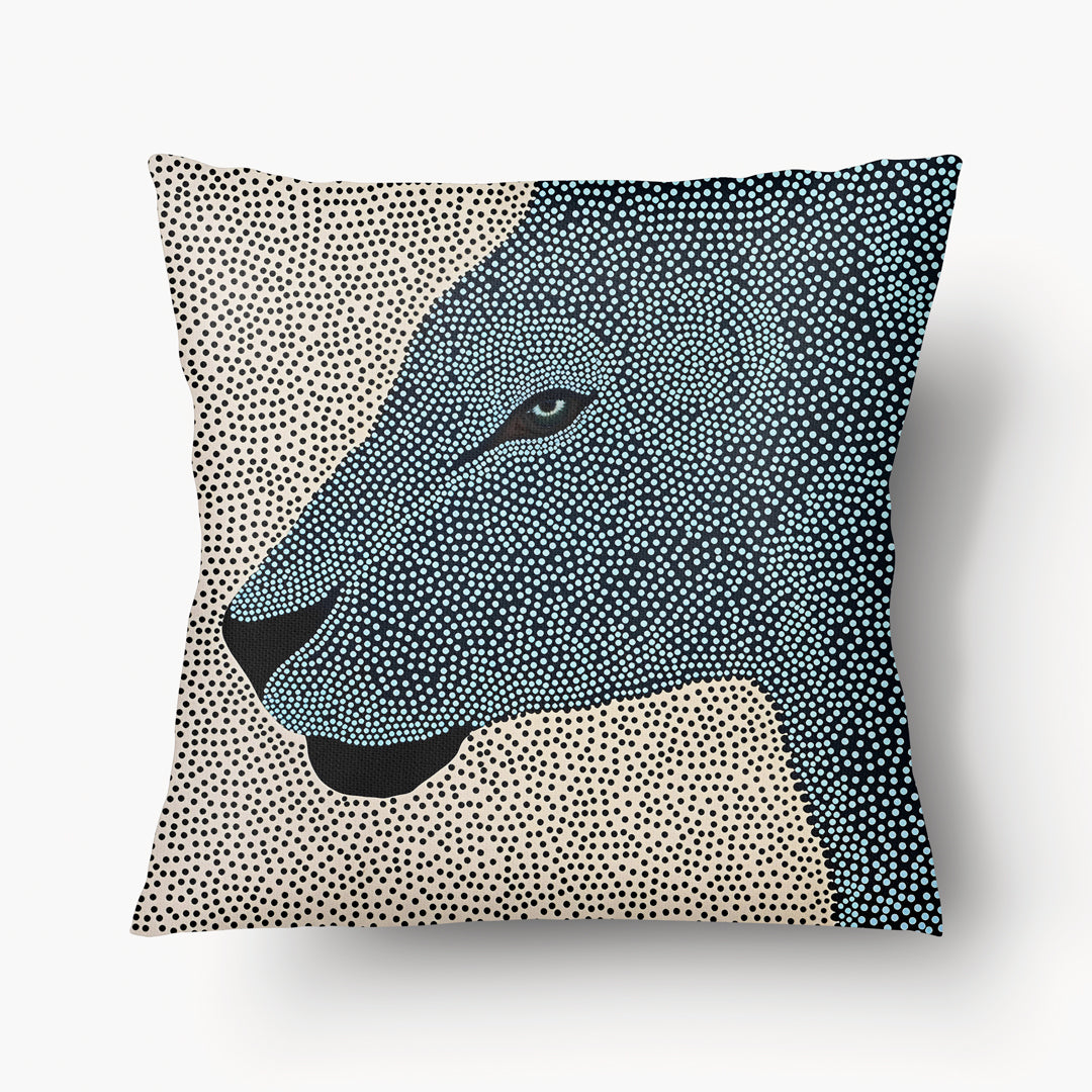 Housse de Coussin GRAPHIQUE - Animal félin bleu Totem Mozam et Honji mzelle design