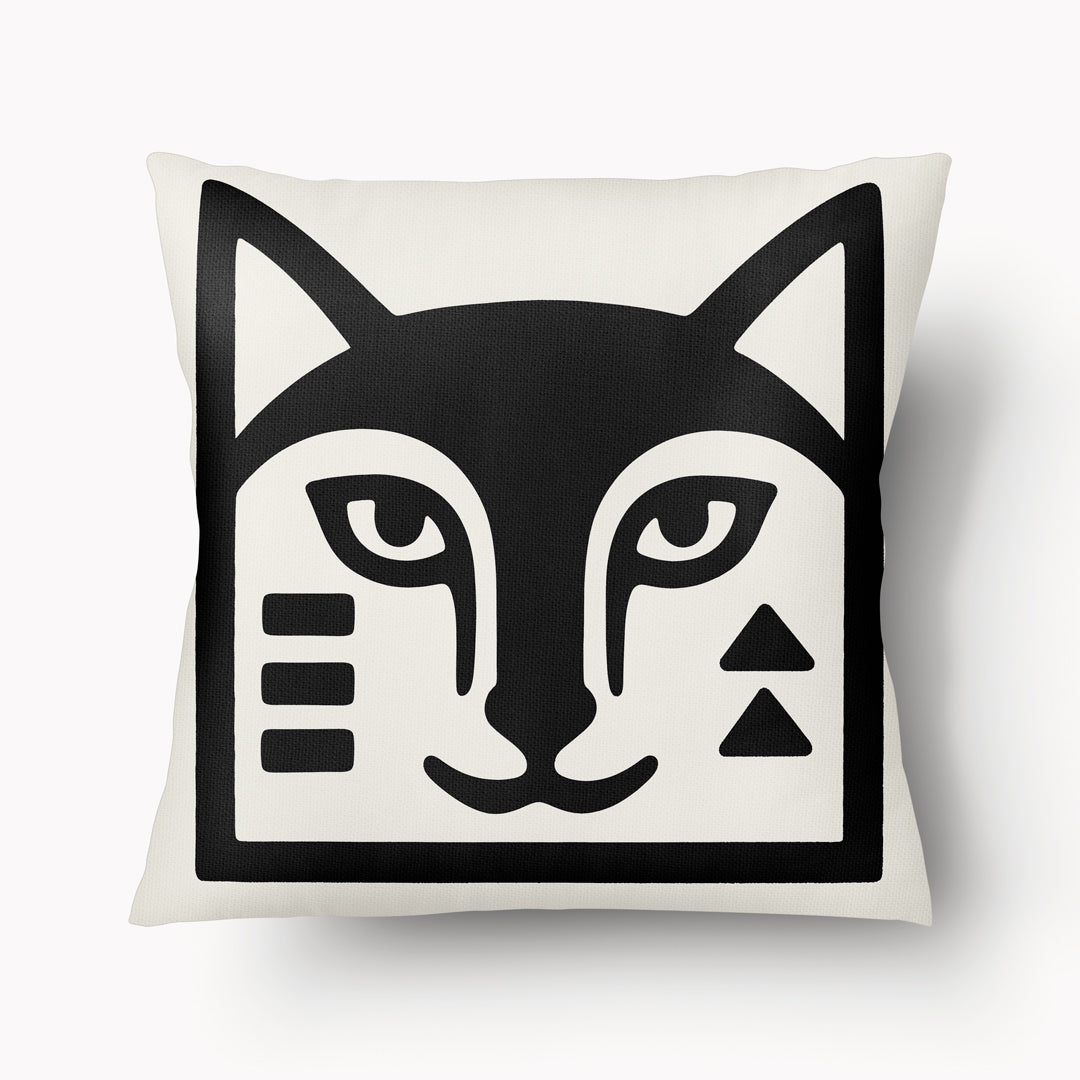 Housse de coussin graphique Mzelle Design - tête de renard bicolore noir et écru, brut et élégant, entre art tribal et design contemporain