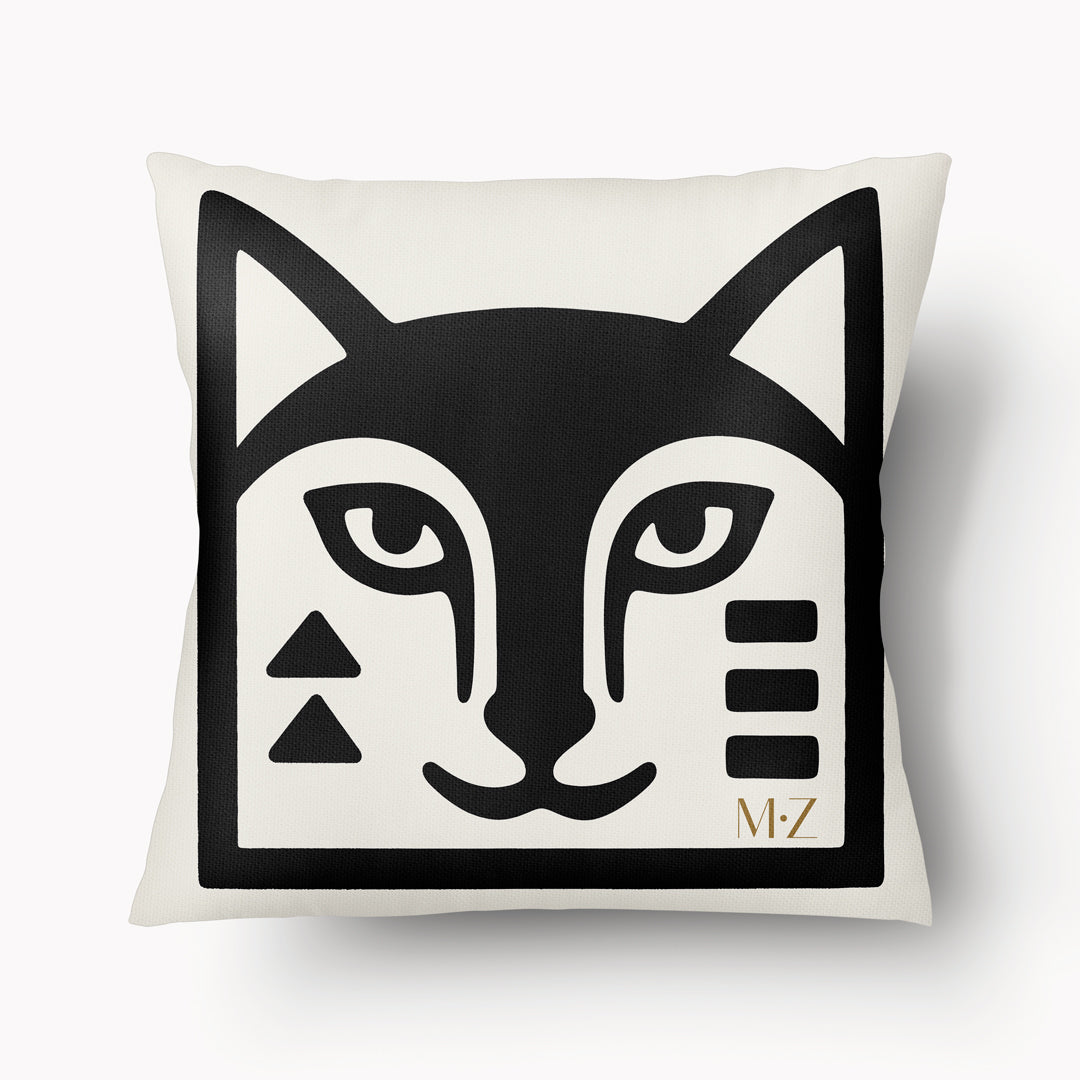 Housse de coussin graphique Mzelle Design - tête de renard bicolore noir et écru, brut et élégant, entre art tribal et design contemporain