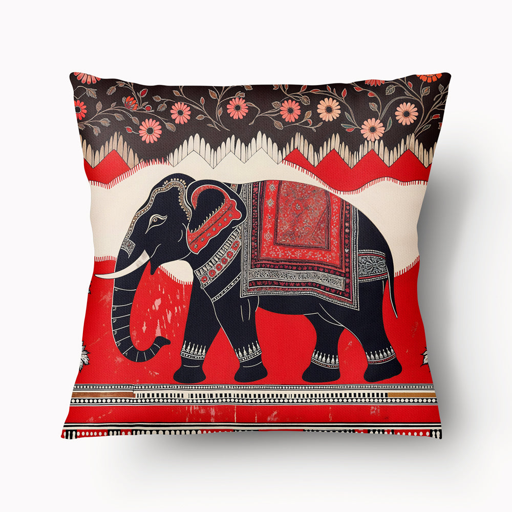 Housse de Coussin INDE MZelle design  - Eléphant noir et motifs Cachemire rouge
